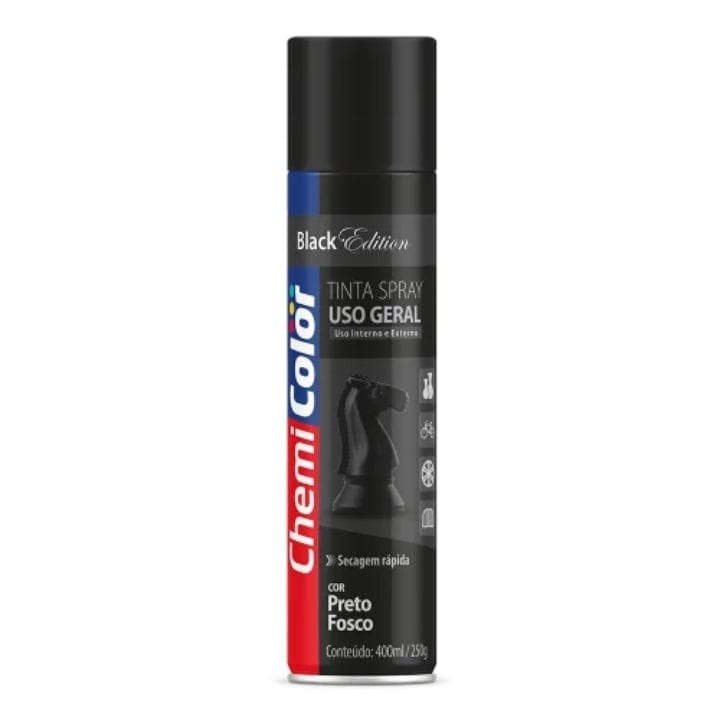 Tinta Spray Preto Fosco 250g - Chemicolor | Acabamento Uniforme E Secagem Rápida
