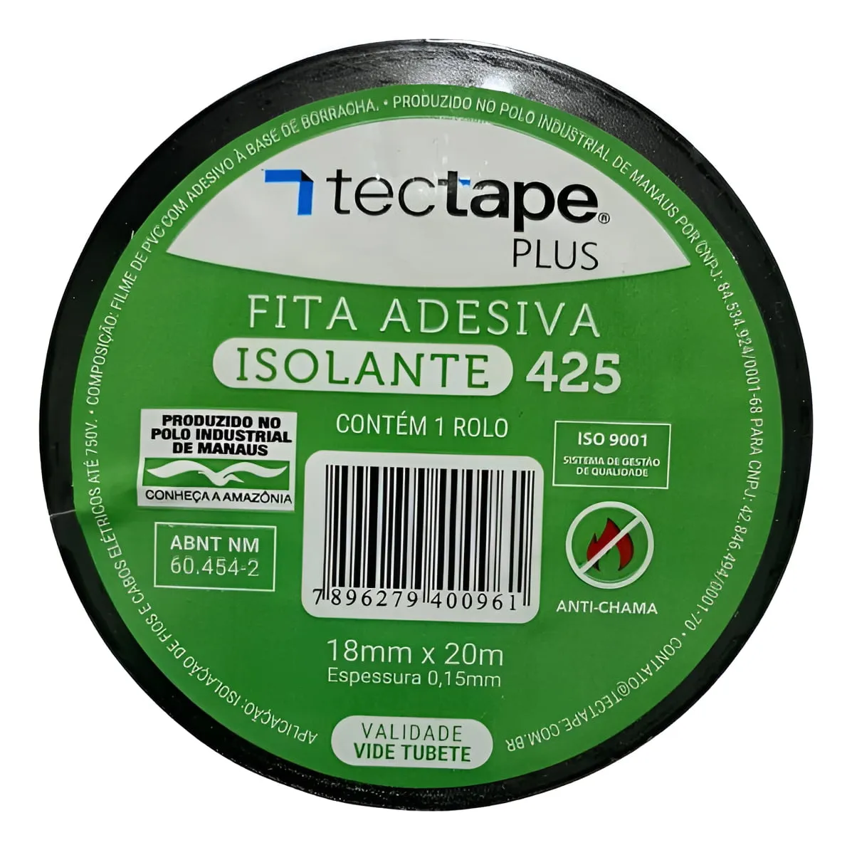 Fita Isolante De Pvc Preta 18mm X 20m - Tectape